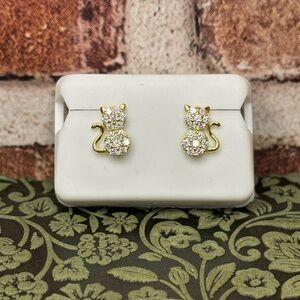 0.50 CTW Moissanite Cat Earrings Honey Gold Vermeil over 925 Sterling